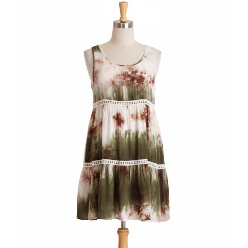 NWT Green Tie Dyed Voile & Lace Mini Slip Dress | Coastal Cowgirl Boho Grunge Lg - Picture 2 of 7